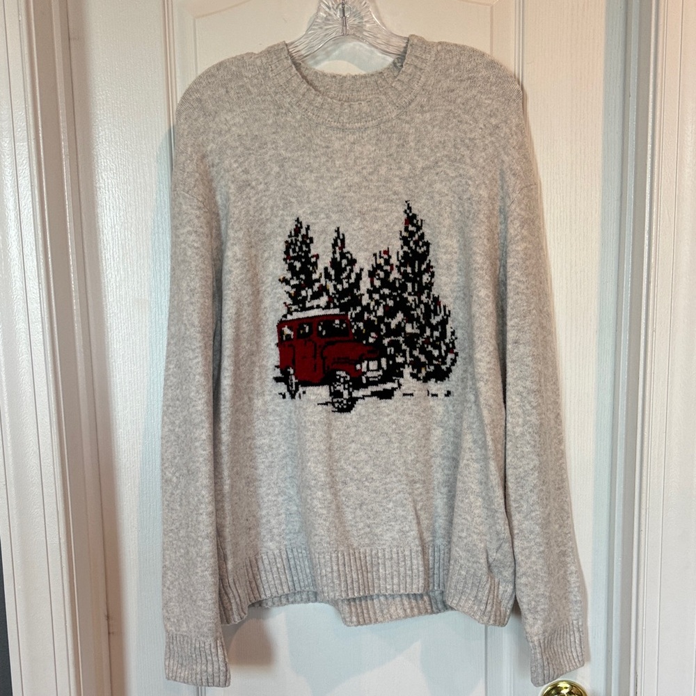 NWT Abercrombie & Fitch Gray Sweater with Red Truck Design